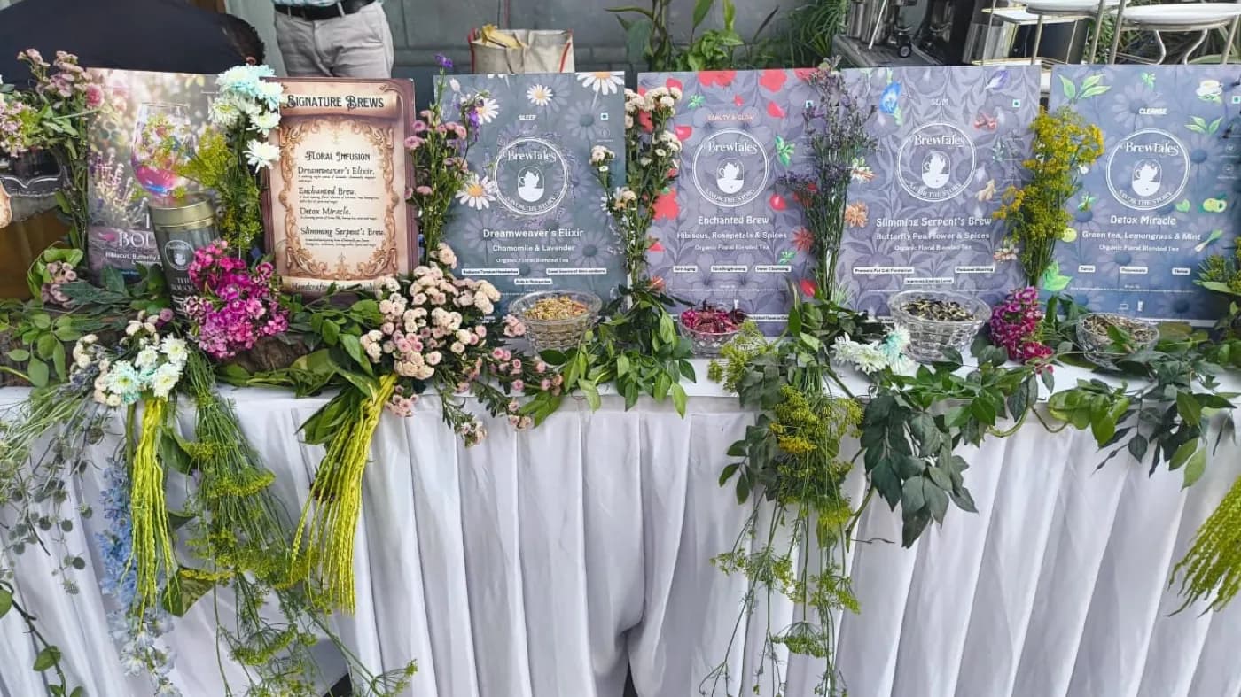 Signature Brewtales brews framed in flowers