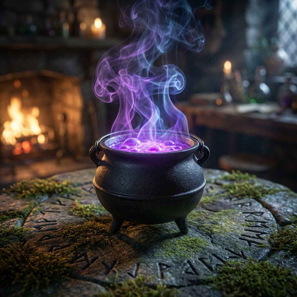 Iron cauldron and botanical steam