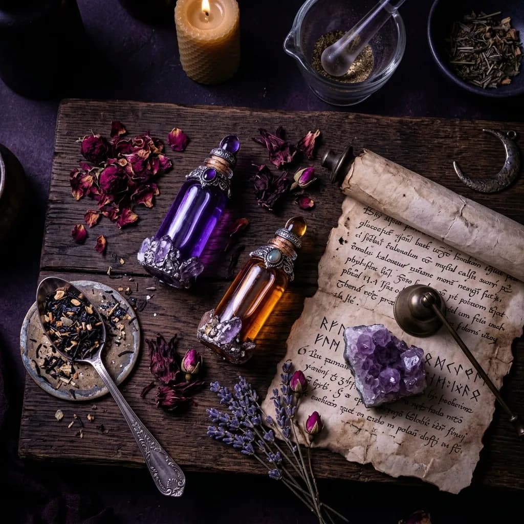 Glistening potion bottles